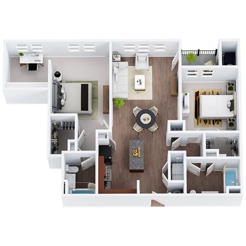 Floor plan for 2 beds, 2 baths, 1164 sqft