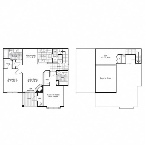 Floor plan for 2 beds, 2 baths, 1304 sqft