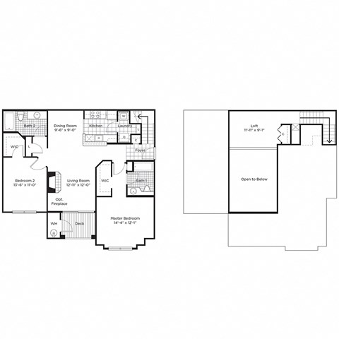 Floor plan for 2 beds, 2 baths, 1322 sqft
