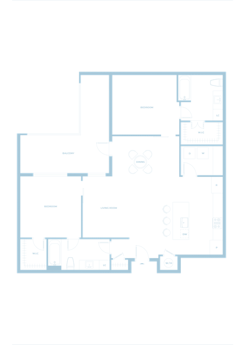 Floor plan for 2 beds, 2 baths, 1175 sqft