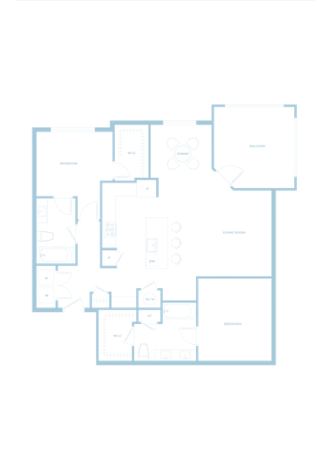Floor plan for 2 beds, 2 baths, 1240 sqft