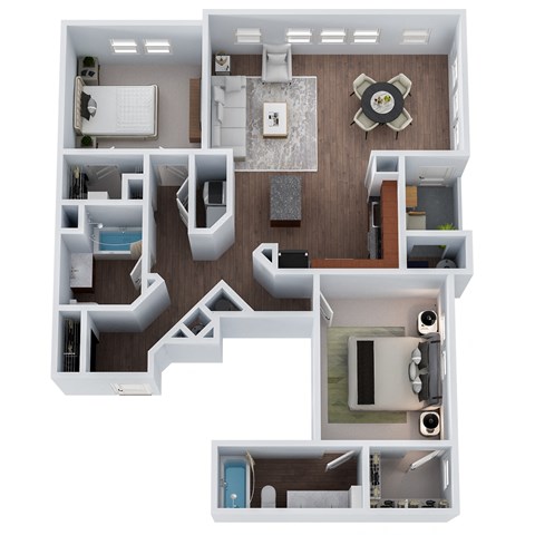 Floor plan for 2 beds, 2 baths, 1186 sqft