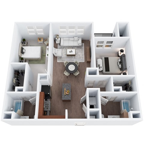 Floor plan for 2 beds, 2 baths, 1091 sqft