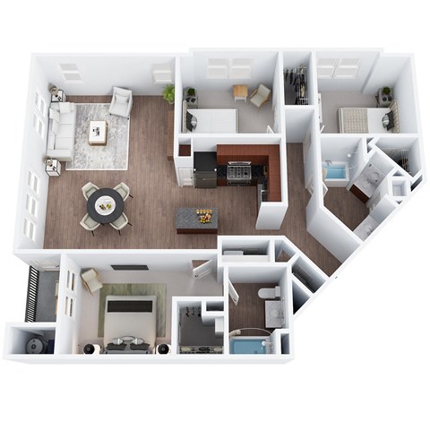 Floor plan for 3 beds, 2 baths, 1505 sqft