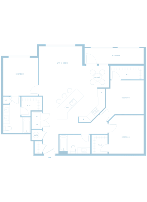 Floor plan for 3 beds, 2 baths, 1330 sqft
