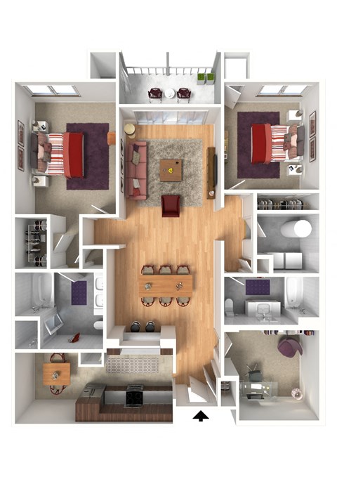 Floor plan for 2 beds, 2 baths, 1466 sqft