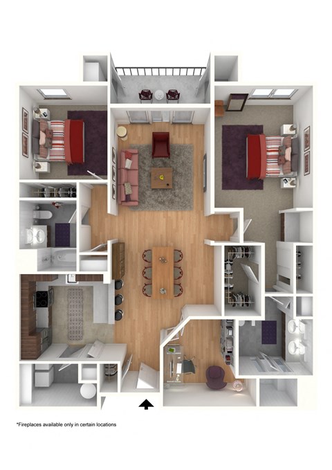 Floor plan for 2 beds, 2 baths, 1557 sqft