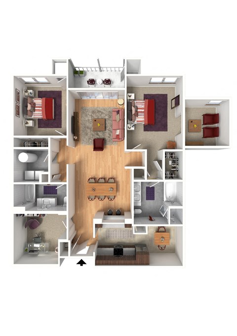 Floor plan for 2 beds, 2 baths, 1581 sqft