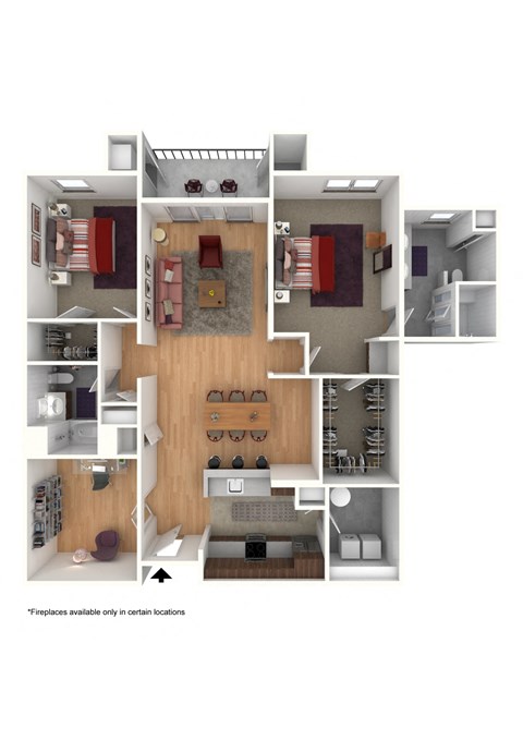 Floor plan for 2 beds, 2 baths, 1690 sqft