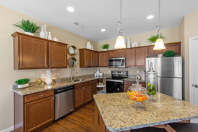 Burlington apartment for rent - a kitchen with stainless steel appliances and granite counter tops