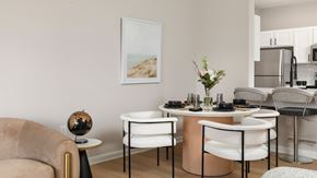 Princeton apartment for rent - Elegant dining area in a newly renovated apartment at The Mews at Princeton Junction, Princeton, NJ, with contemporary furnishings and an open-concept design