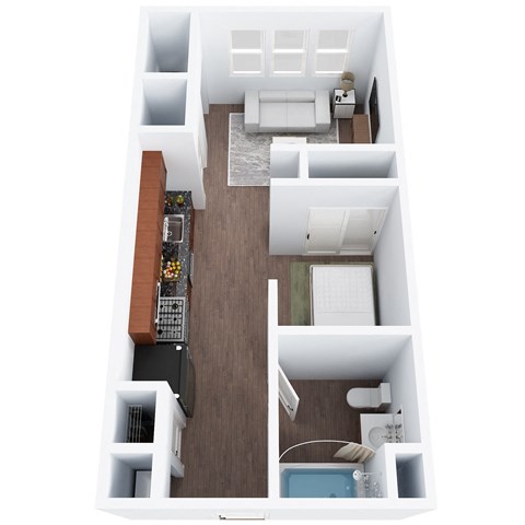 Floor plan for studio, 1 bath, 501 sqft
