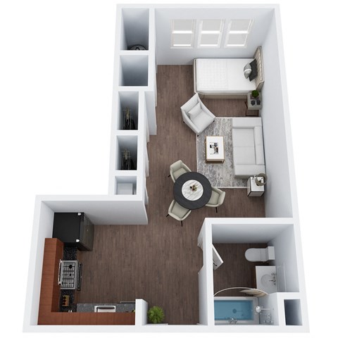 Floor plan for studio, 1 bath, 570 sqft