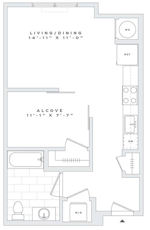 Floor plan for studio, 1 bath, 541 sqft
