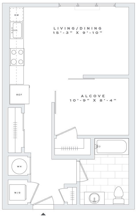 Floor plan for studio, 1 bath, 545 sqft