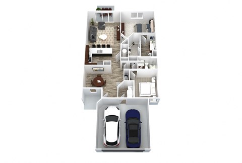 Floor plan for 2 beds, 2 baths, 1370 sqft