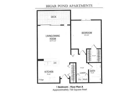Floor plan for 1 bed, 1 bath, 738 sqft