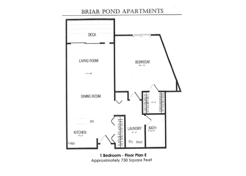 Floor plan for 1 bed, 1 bath, 735 sqft