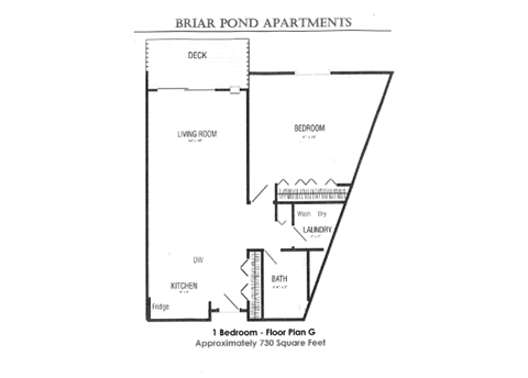 Floor plan for 1 bed, 1 bath, 726 sqft