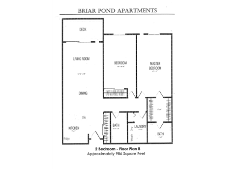 Floor plan for 2 beds, 2 baths, 987 sqft