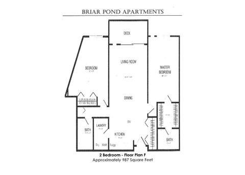 Floor plan for 2 beds, 2 baths, 986 sqft