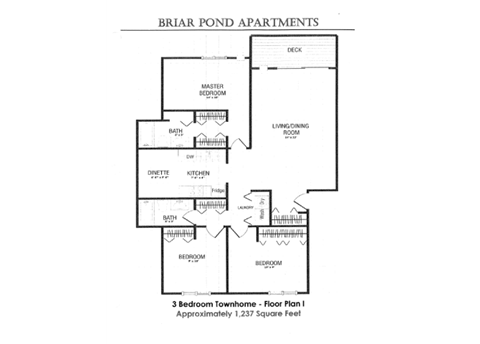Floor plan for 3 beds, 2 baths, 1237 sqft