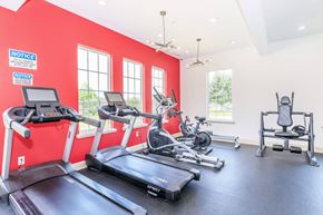 Texarkana apartment for rent - A gym with treadmills, exercise bikes, and weights.