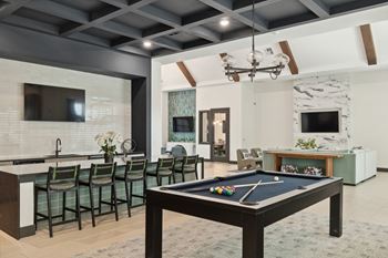 Fireplace lounge and pool table