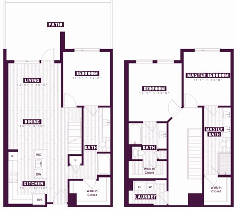 Floor plan for 3 beds, 3 baths, 1739 sqft