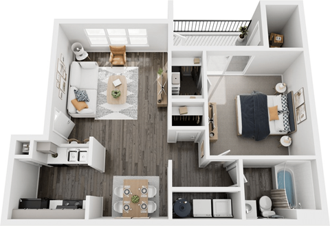Floor plan for 1 bed, 1 bath, 793 sqft