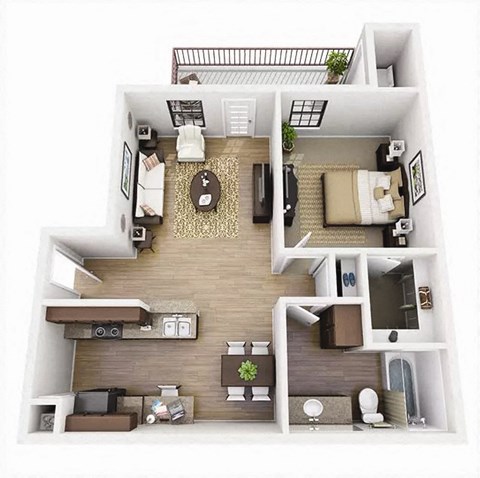 Floor plan for 1 bed, 1 bath, 735 sqft