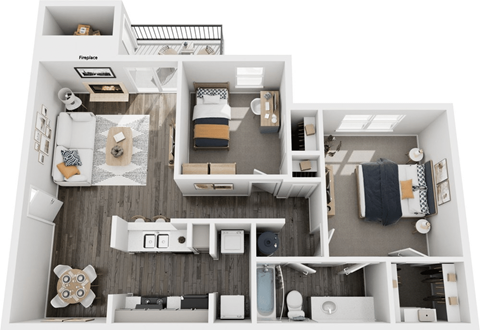 Floor plan for 2 beds, 1 bath, 945 sqft