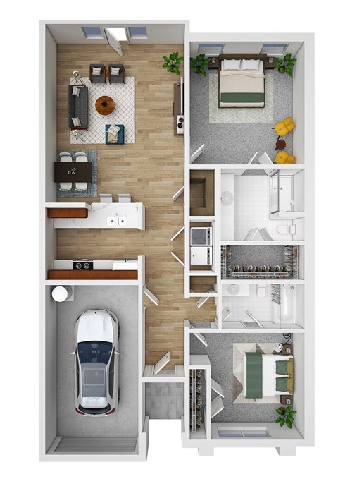 Floor plan for 2 beds, 2 baths, 1200 sqft