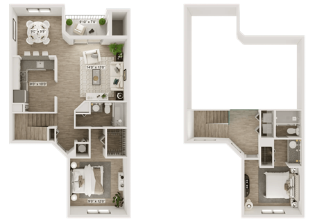 Floor plan for 2 beds, 2 baths, 1080 sqft