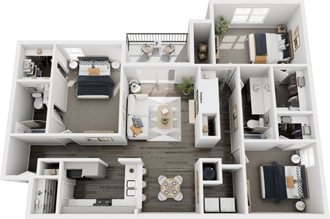 Floor plan for 3 beds, 2 baths, 1212 sqft