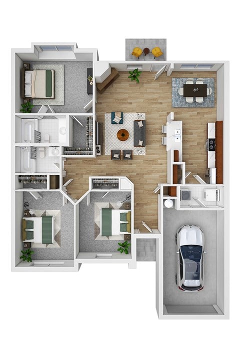 Floor plan for 3 beds, 2 baths, 1350 sqft