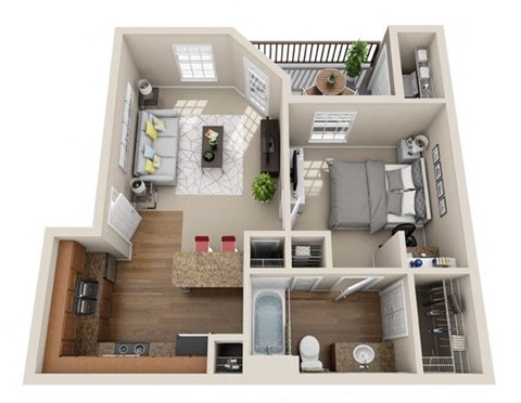 Floor plan for 1 bed, 1 bath, 522 sqft