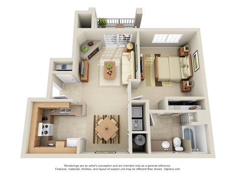 Floor plan for 1 bed, 1 bath, 702 sqft