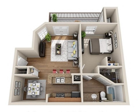 Floor plan for 1 bed, 1 bath, 705 sqft