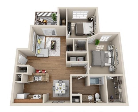 Floor plan for 2 beds, 1 bath, 878 sqft