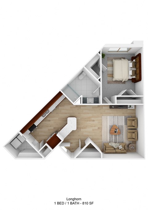 Floor plan for 1 bed, 1 bath, 810 sqft
