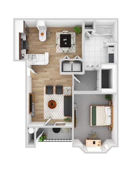 Floor plan for 1 bed, 1 bath, 750 sqft