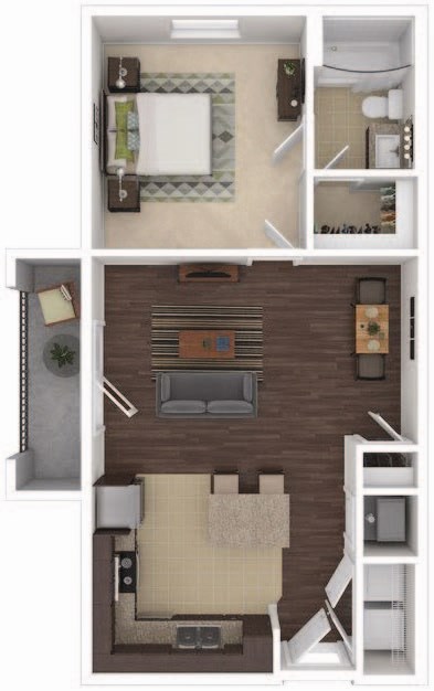 Floor plan for 1 bed, 1 bath, 650 sqft