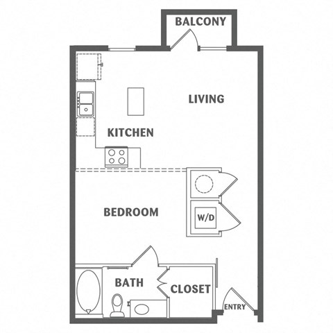 Floor plan for 1 bed, 1 bath, 630 sqft