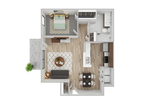 Floor plan for 1 bed, 1 bath, 713 sqft
