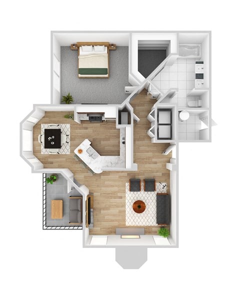 Floor plan for 1 bed, 1 bath, 844 sqft