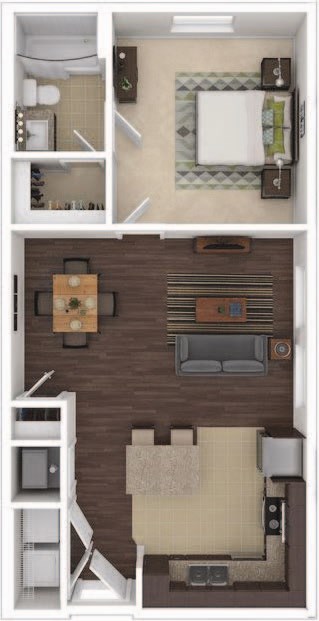 Floor plan for 1 bed, 1 bath, 650 sqft