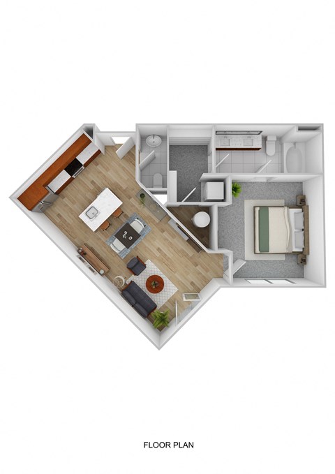 Floor plan for 1 bed, 1.5 baths, 758 sqft