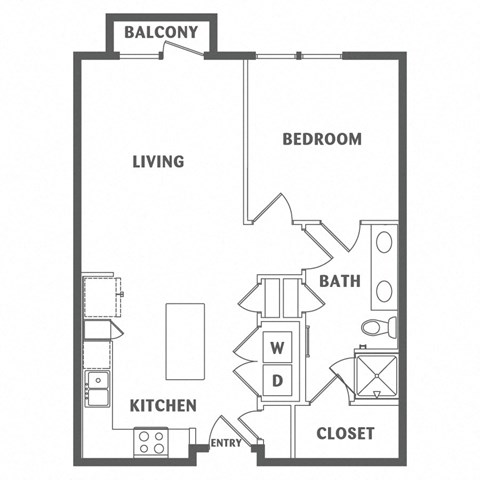 Floor plan for 1 bed, 1 bath, 720 sqft