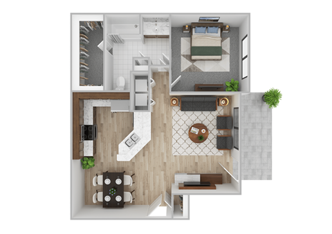 Floor plan for 1 bed, 1 bath, 771 sqft